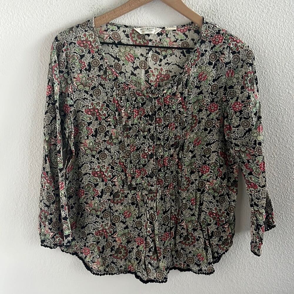 Ralph Lauren Denim & Supply Dark Floral Lightweight 100% Cotton Lace Trim Medium
